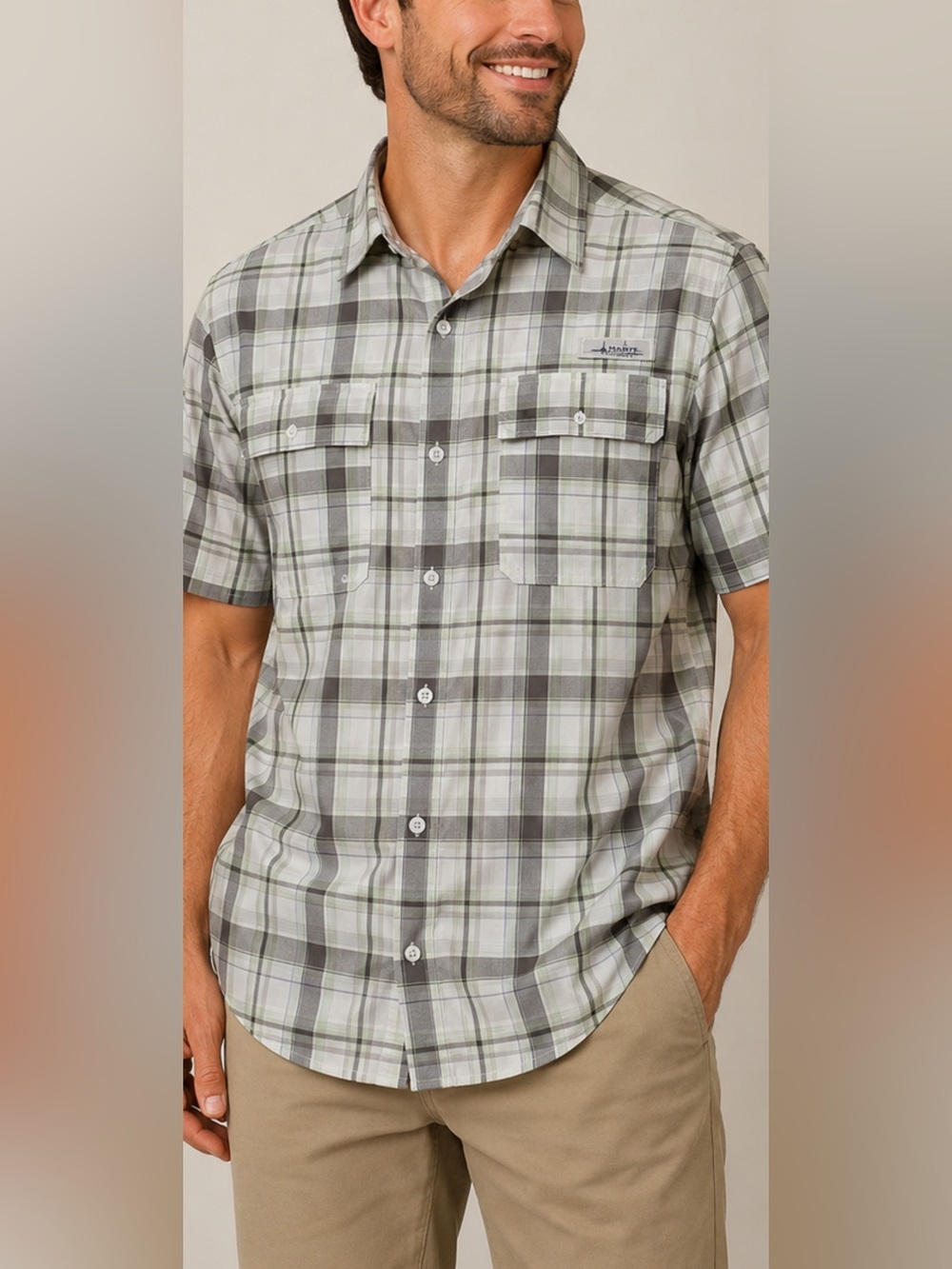 Habit Plaid Short Sleeve Button Up Shirt XL Green Gray Casual Outdoor